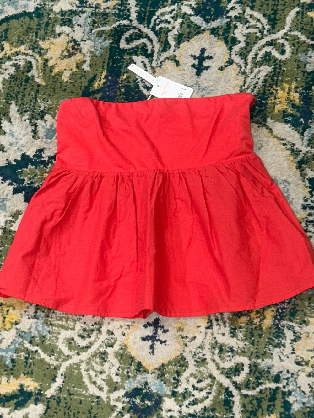 NEW $70 LUCKY WOMENS STRAPLESS TOP SIZE L LARGE BRIGHT RED ORANGE BOHO FLOWY